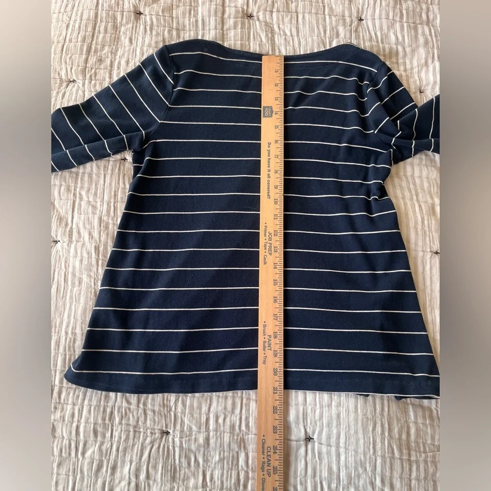 J.Jill Navy White Pinstripe 100% Pima Cotton Top Classic Comfortable XS Petite - Picture 5 of 7